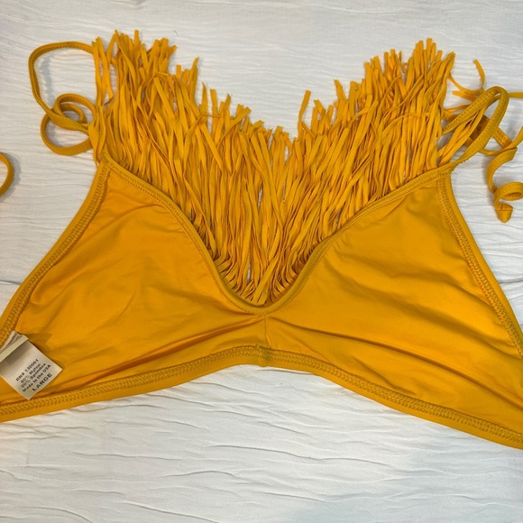 L*Space Fringed Triangle Bikini Top Yellow Women's Size Large - Picture 3 of 8